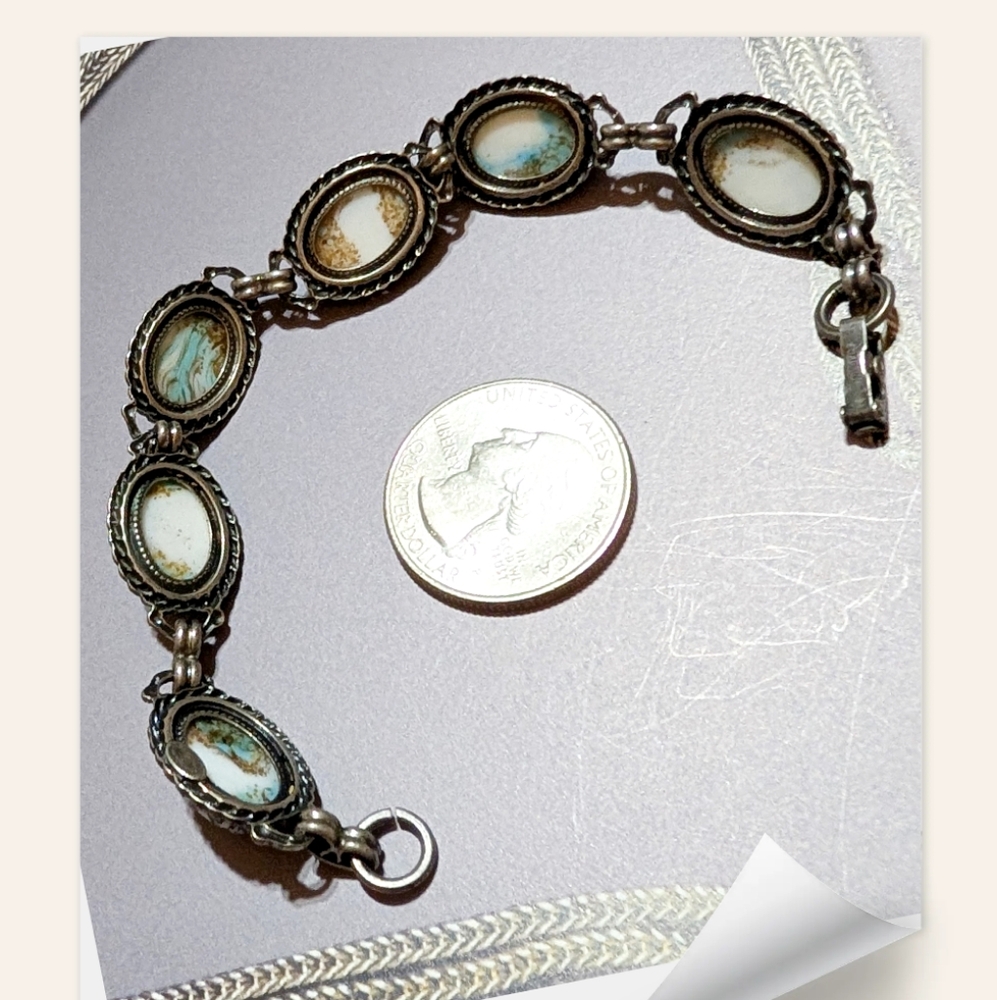 Danecraft Sterling Vintage Bracelet with RARE HUBBELL GLASS - Picture 3 of 8